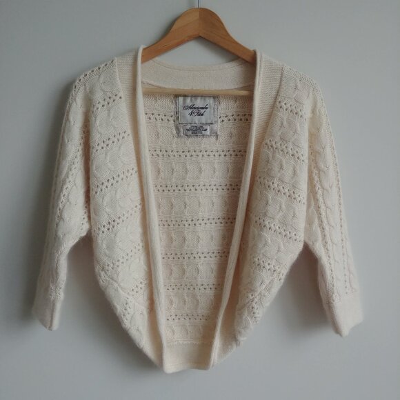 Y2K Abercrombie & Fitch wool cashmere angora cream bolero cable knit sweater M L - Picture 2 of 14
